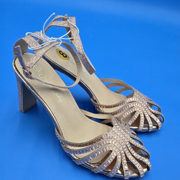 Jessica Carlyle Women's Size 8 Rose Gold Rhinestone & Glitter Heels NWOT  NEW‎ - Picture 1 of 5